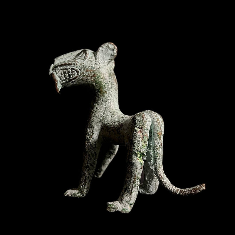 African Brass Figure Ashanti Weight Brass tiger handmade statue-G1548