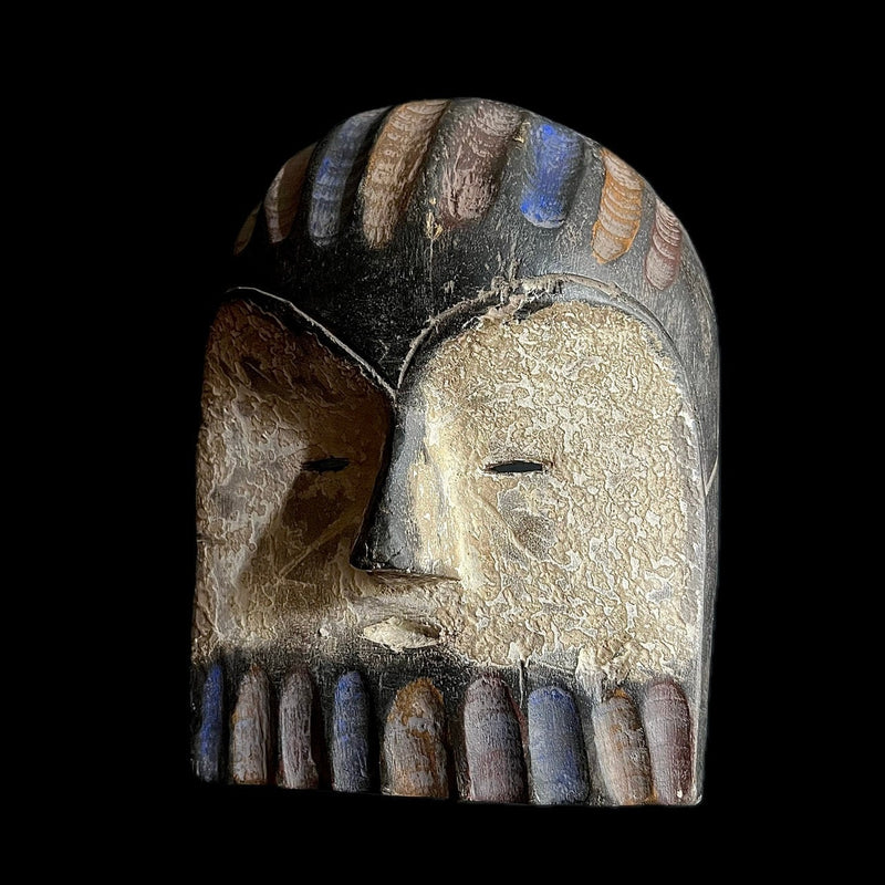 African masks antiques tribal Face vintage carved wood Hanging fang-G1640