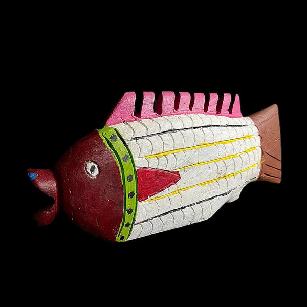 African Handmade Primitive Collectibles Tribal Bozo Fish Puppet Mask -G1730