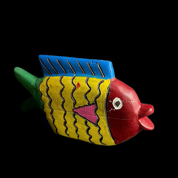 African Wall Hanging Mask Wood Hand Carved Fish Puppet Bozo Mali -G1744
