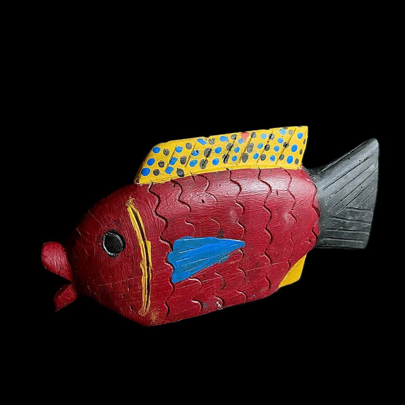 African Wall Hanging Mask Wood Hand Carved Fish Puppet Bozo Mali -G1751