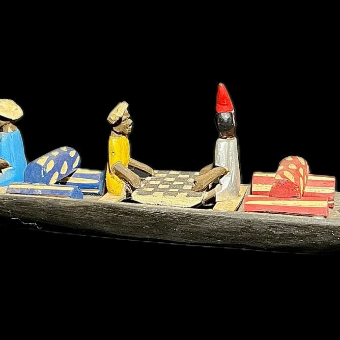 African Wooden Sculpture 4 Figures Handcrafted Boat Statue Water Boat -G1754