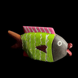 African Handmade Primitive Collectibles Tribal Bozo Fish Puppet Mask -G1755