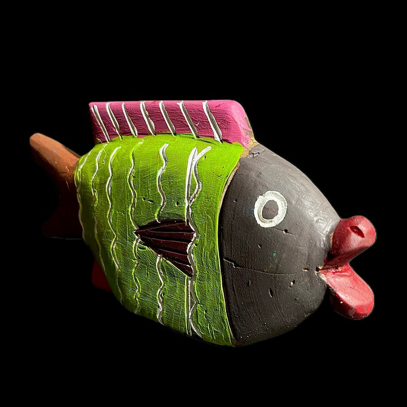 African Handmade Primitive Collectibles Tribal Bozo Fish Puppet Mask -G1755