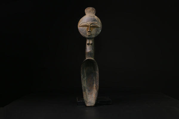 African Tribal Luba Songye Ritual Spoon Central hand carved Home statue-G2109