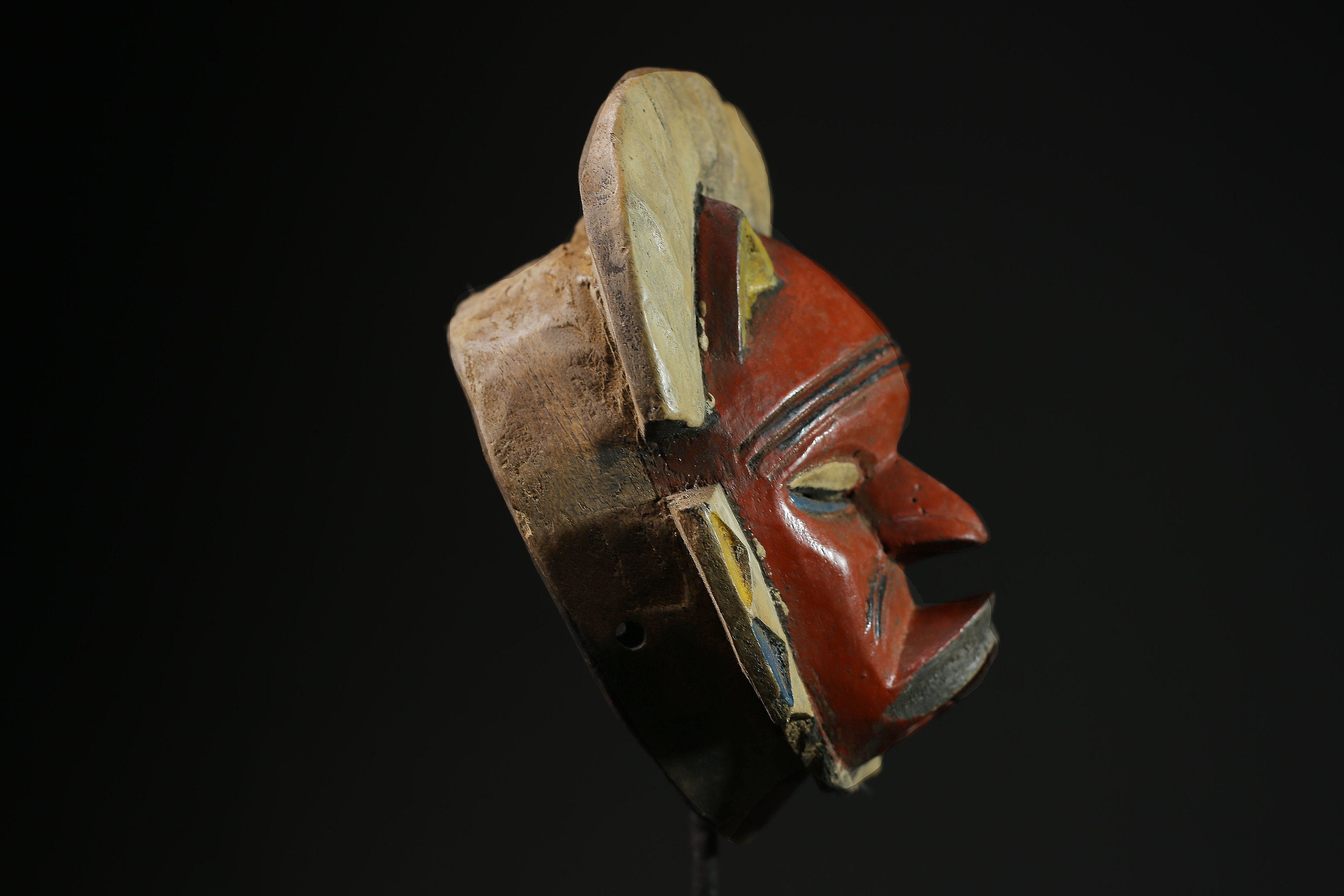 African Mask Ngbaka Vintage - Tribal Face Wood Carved Antique Sculpture, Unique Home Decor, Cultural Collectible Wall Art Piece -5346