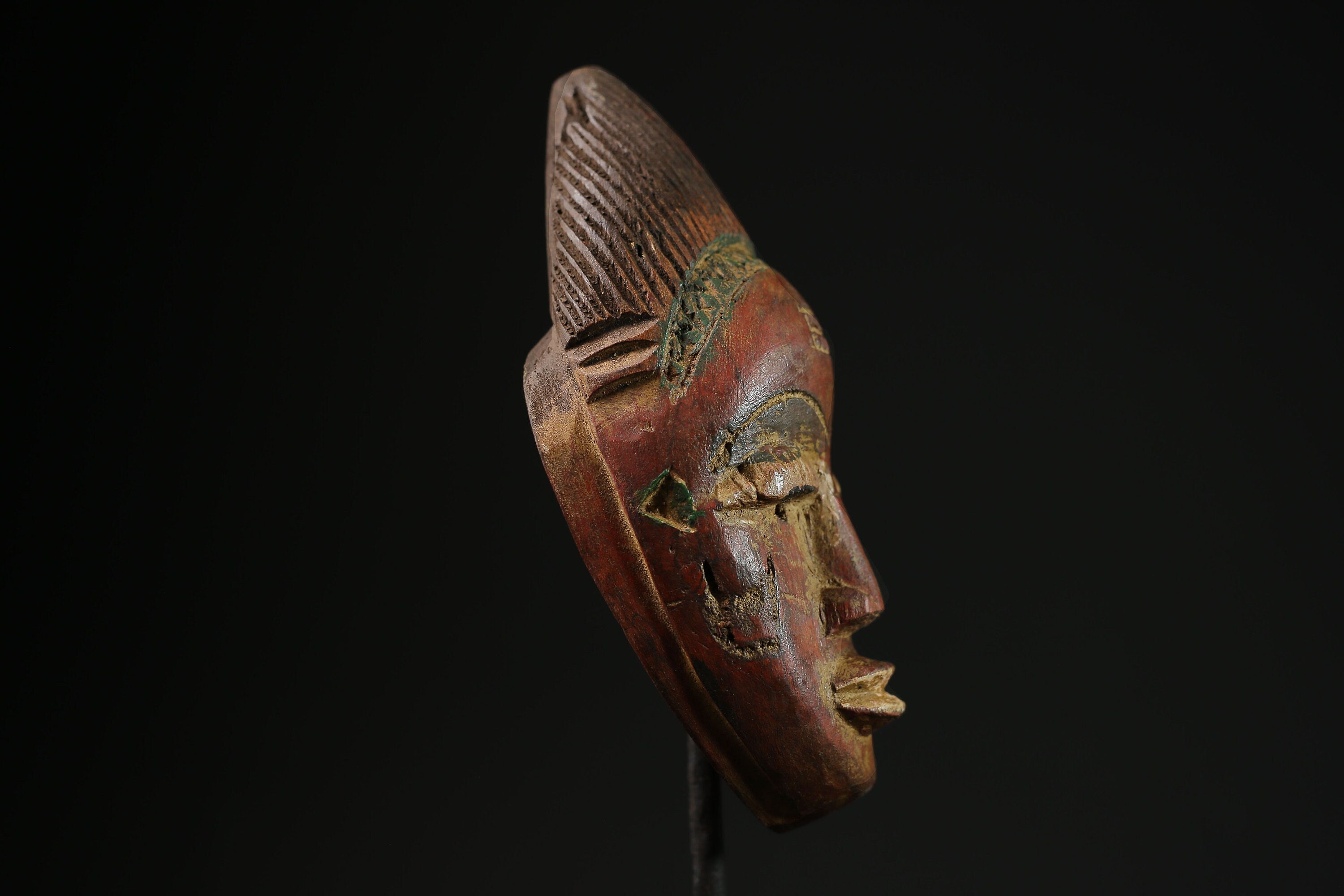 African Mask Hand-Carved Lega Tribal Face - Vintage Wooden Home Decor, Unique Wall Hanging Art, Cultural Sculpture for Collectors -9630