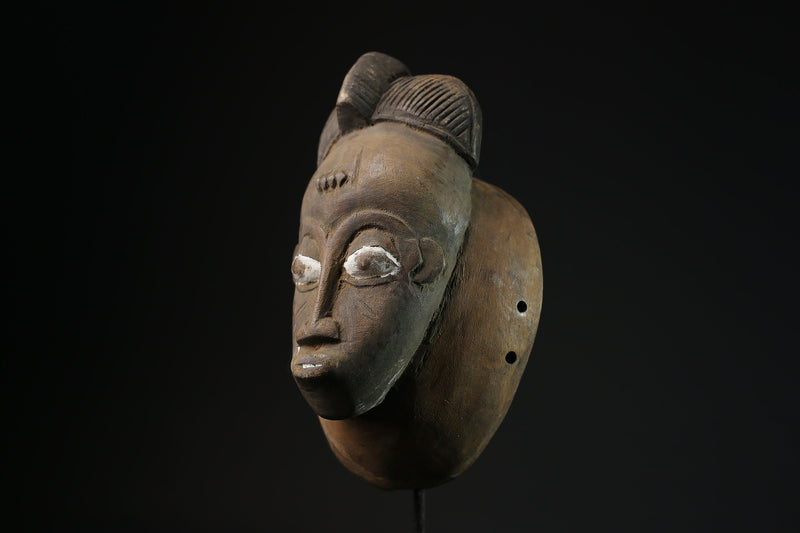 African Tribal Wood Baule Antique Mask Handcrafted Wooden Wall Decoration -5379