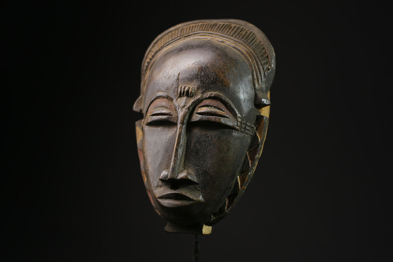 African Tribal Face Mask Wood Hand Carved Vintage Wall Hanging Baule West-7211