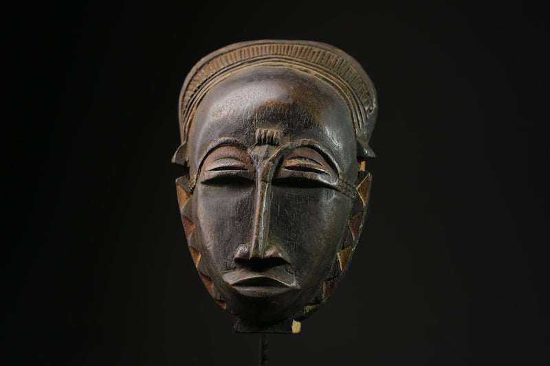 African Tribal Face Mask Wood Hand Carved Vintage Wall Hanging Baule West-7211