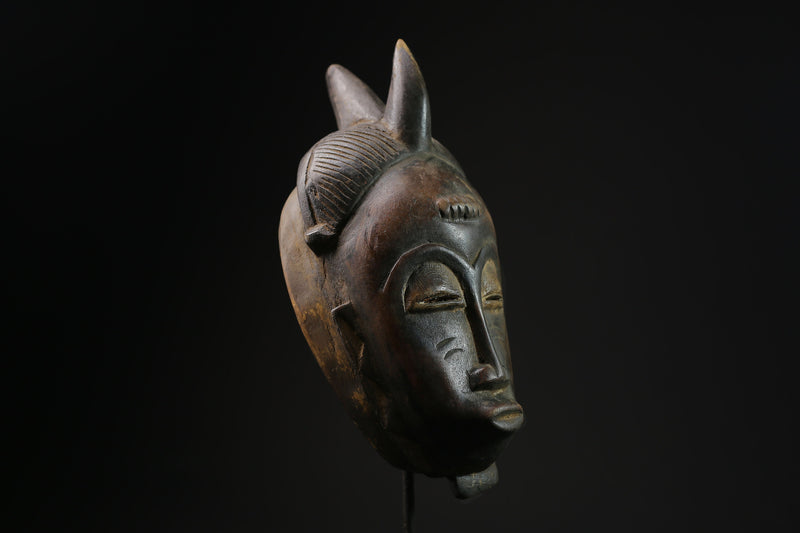 African Tribal Face Mask from the Baule People - Ceremonial Wooden Art with Intricate Pigmentation for Unique Home Decor-5348