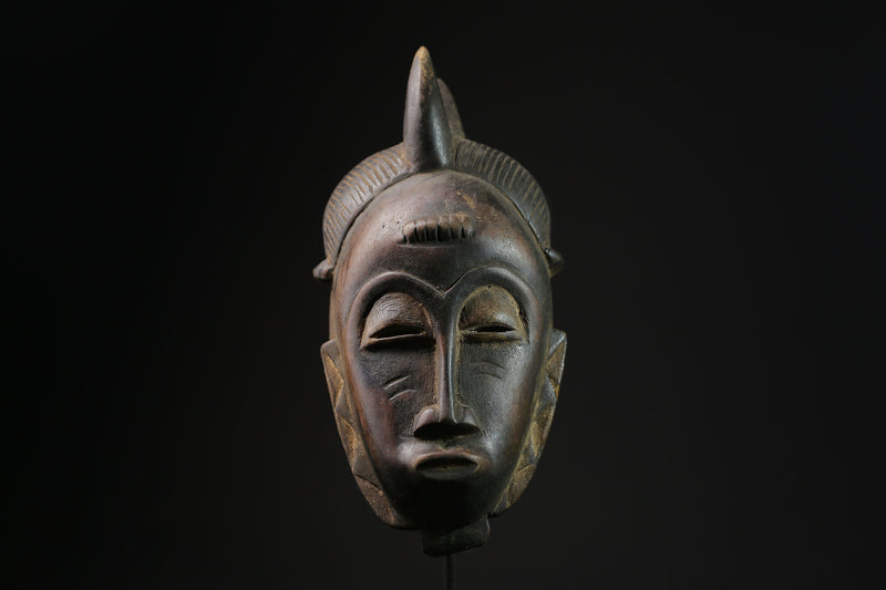 African Tribal Face Mask from the Baule People - Ceremonial Wooden Art with Intricate Pigmentation for Unique Home Decor-5348