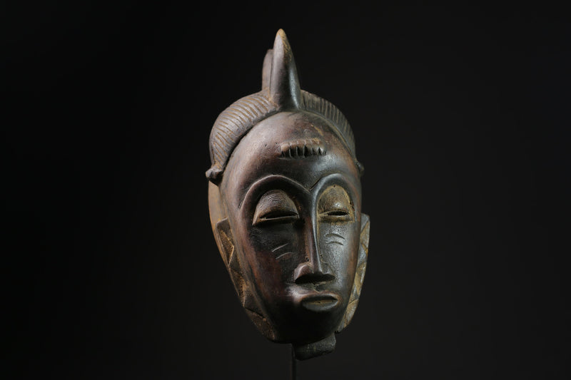 African Tribal Face Mask from the Baule People - Ceremonial Wooden Art with Intricate Pigmentation for Unique Home Decor-5348