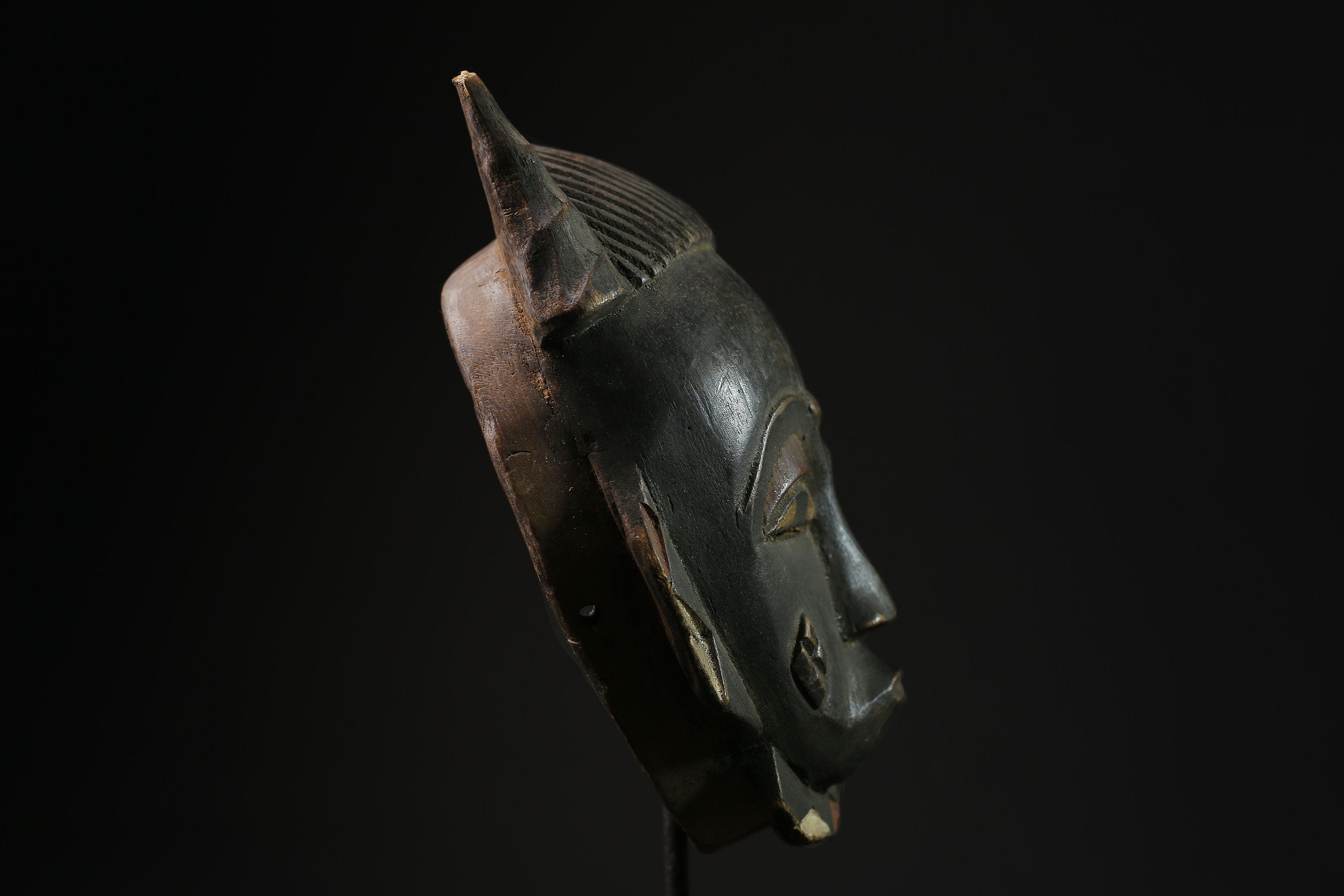 African Mask - Vintage Hand-Carved Tribal Wood Mask from Baule - Unique Wall Hanging Art Décor for Ethnic Home Collection and Display-5293