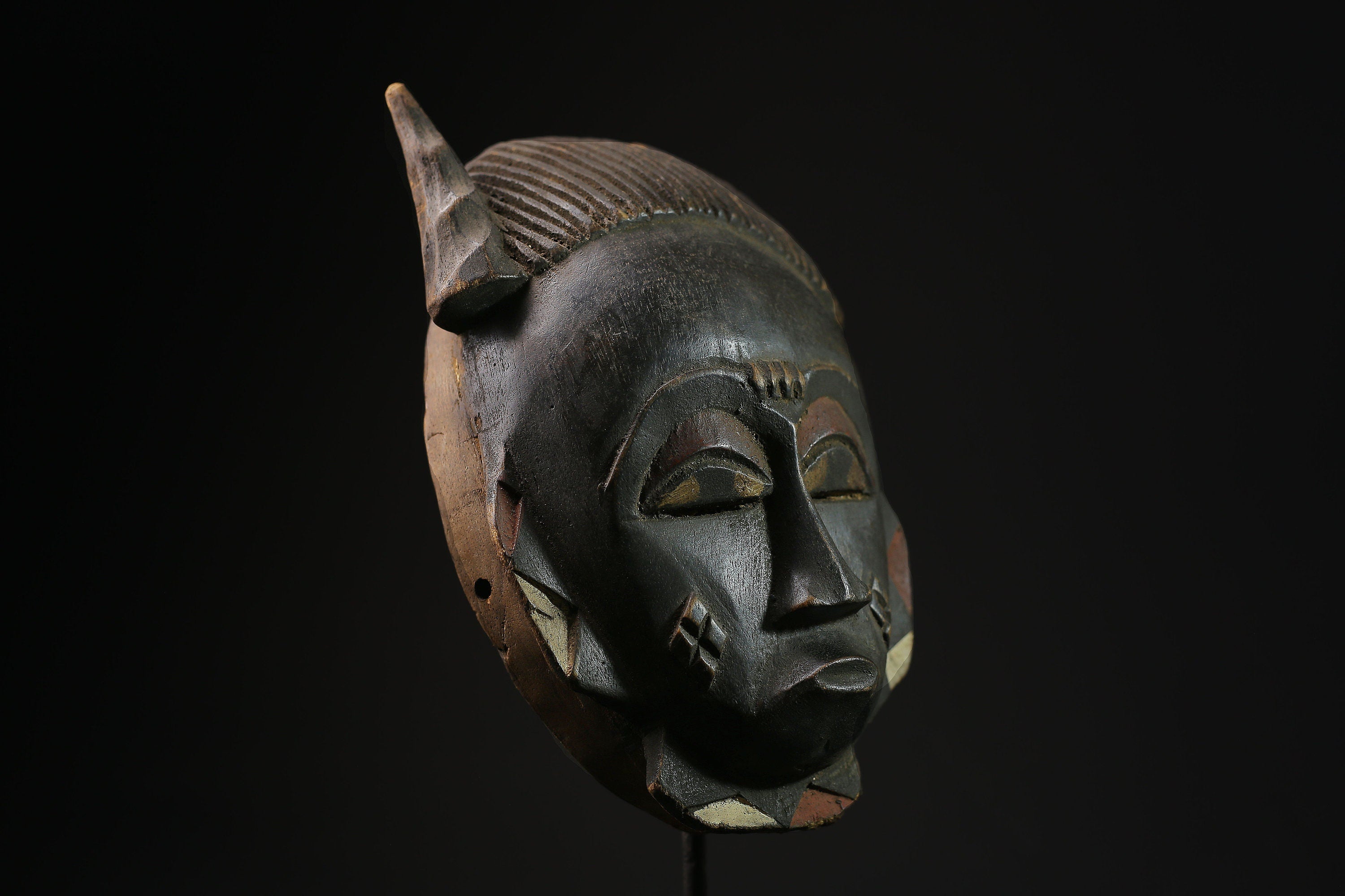 African Mask - Vintage Hand-Carved Tribal Wood Mask from Baule - Unique Wall Hanging Art Décor for Ethnic Home Collection and Display-5293