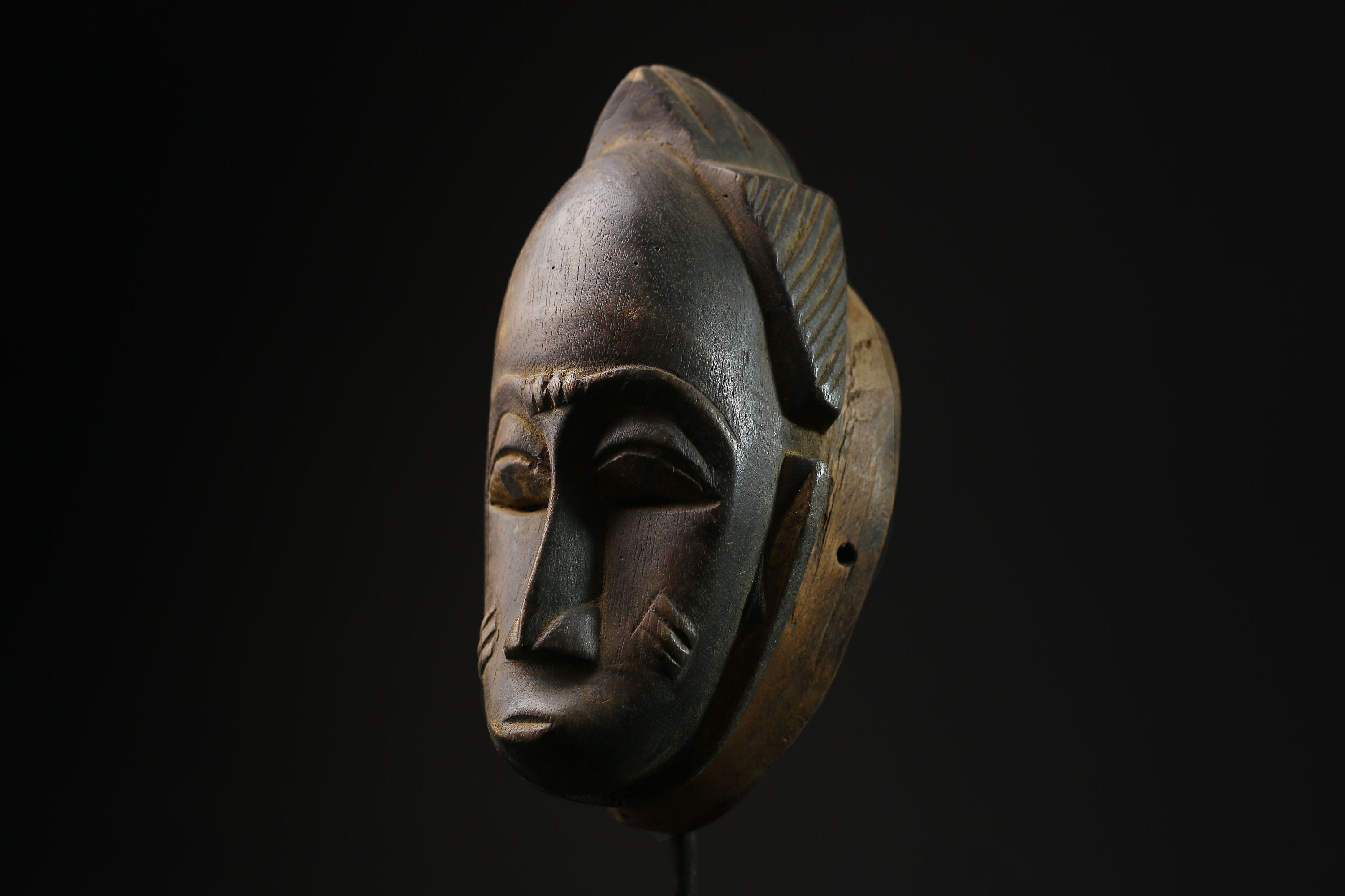 African Mask - Vintage Yaoure Tribal Face Mask - Hand-Carved Wooden Hanging Art for Unique Home Décor and Cultural Collectibles-5247