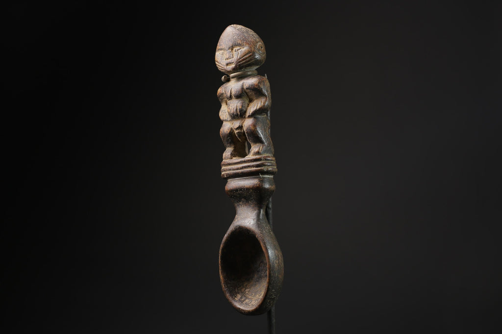 African Makonde Spoon Sculpted Spoon Whose Handle Forms An Ancestor Figure-5457