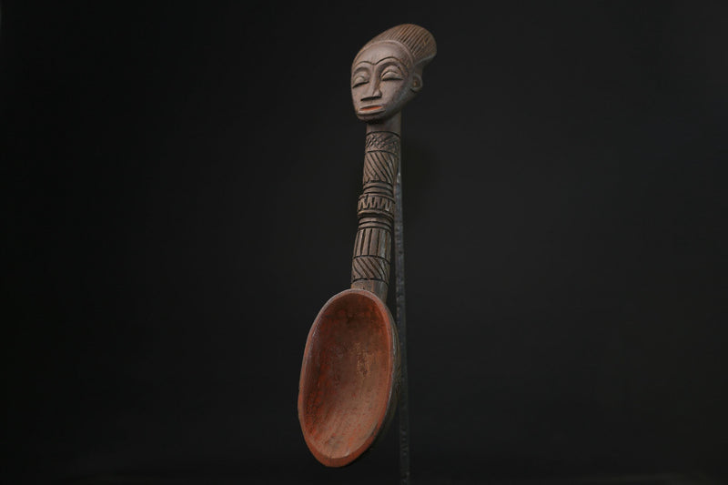 African Tribal Luba Songye Ritual Spoon Central hand carved Home statue-G2189