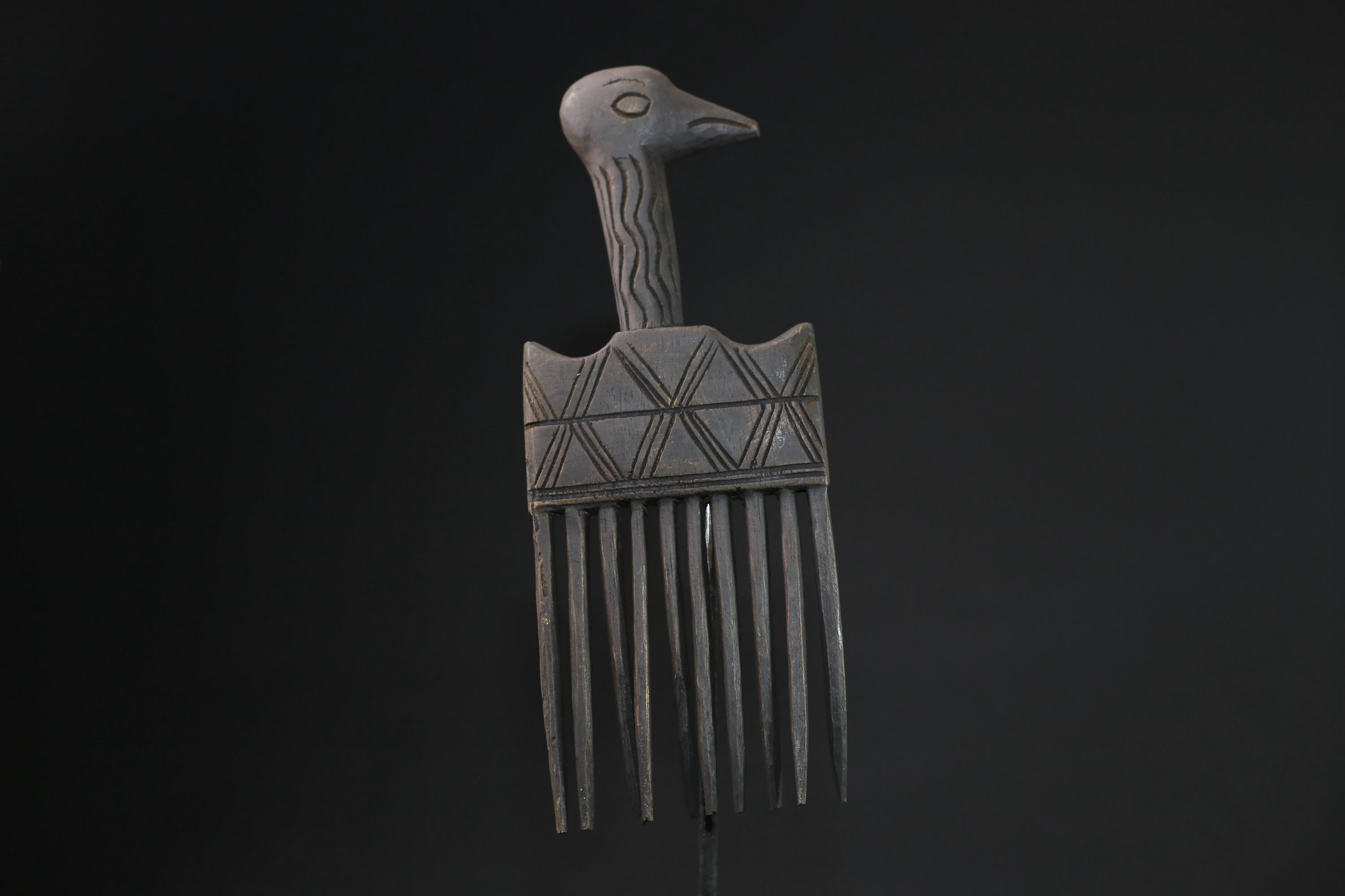 African figure West African Comb Wooden African Swahili Carved-G2196