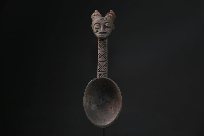 African Tribal Luba Songye Ritual Spoon Central hand carved Home statue-G2200