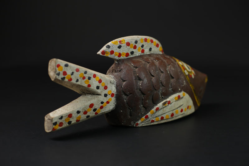 African Bozo Fish puppet Statue Wood Handmade Primitive Collectibles Figure-6860