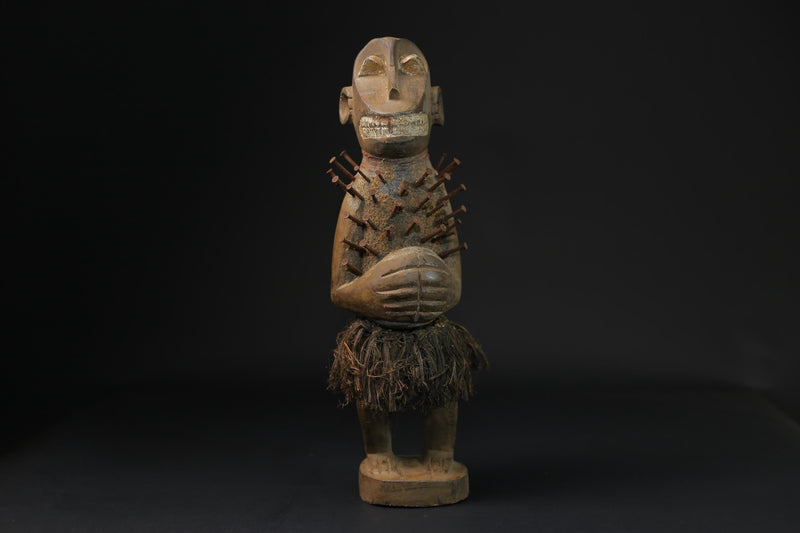 African Tribal Art Carved statue tribal wood Power Figure Nkisi N'kondi -8378
