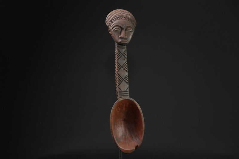 African Tribal Luba Songye Ritual Spoon Central hand carved Home statue-G2206