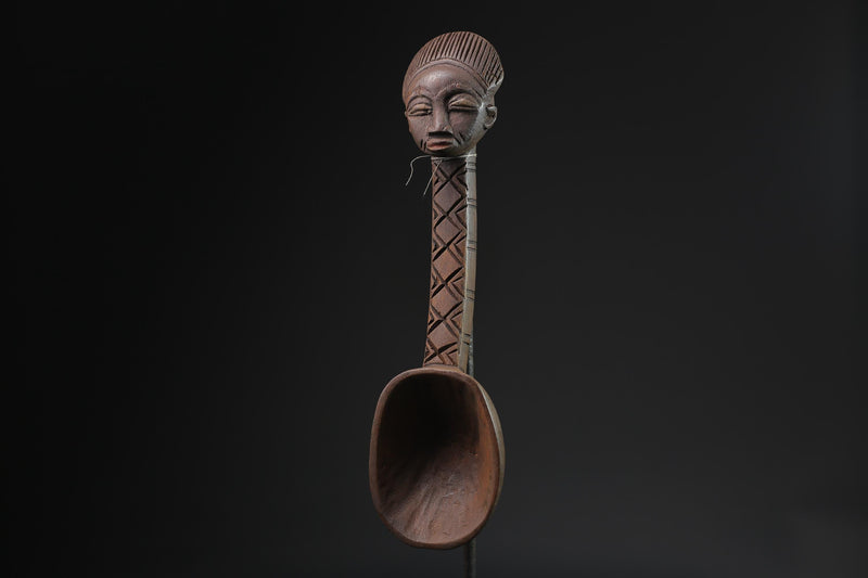 African Tribal Luba Songye Ritual Spoon Central hand carved Home statue-G2222