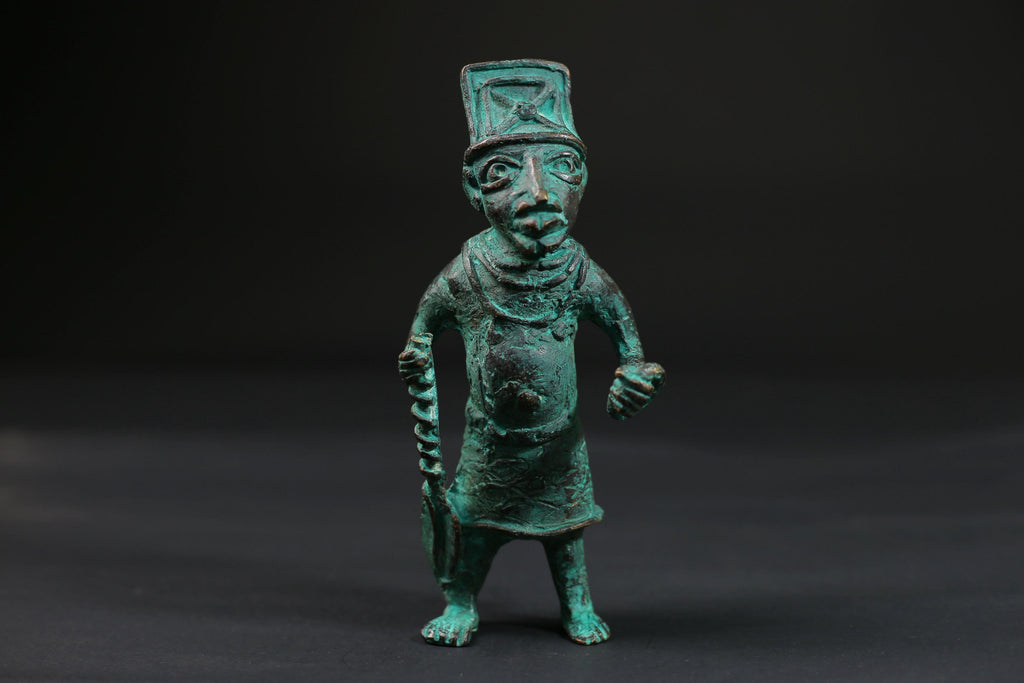 African Warrior Brass Statue Folk Art primitive art Sculpture Unique Wax Figurine - G1546