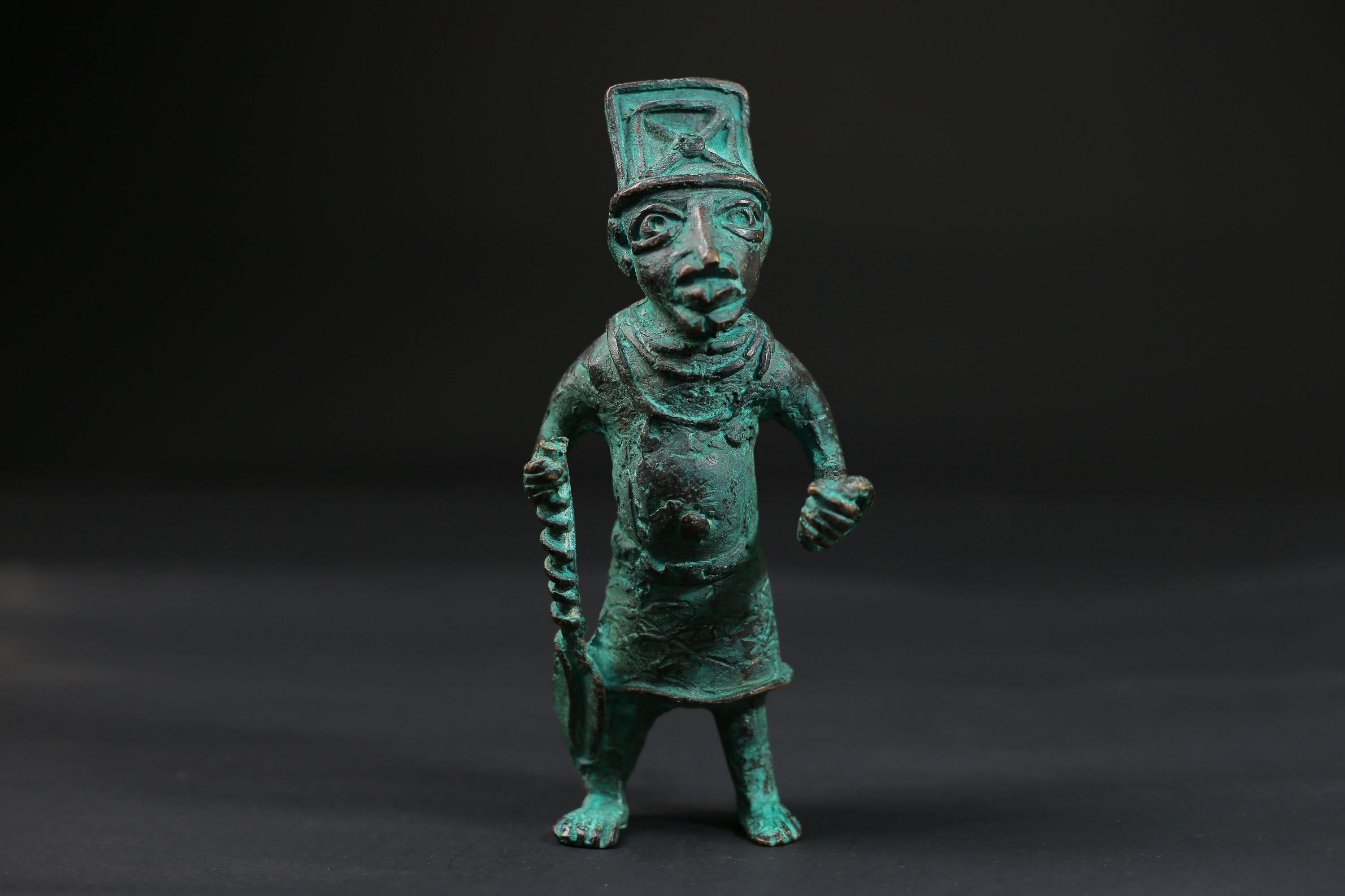 African Warrior Brass Statue Folk Art primitive art Sculpture Unique Wax Figurine - G1546