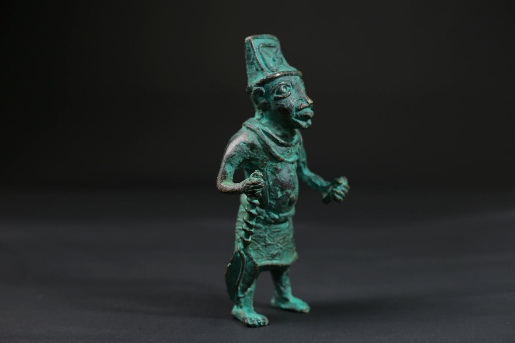 African Warrior Brass Statue Folk Art primitive art Sculpture Unique Wax Figurine - G1546