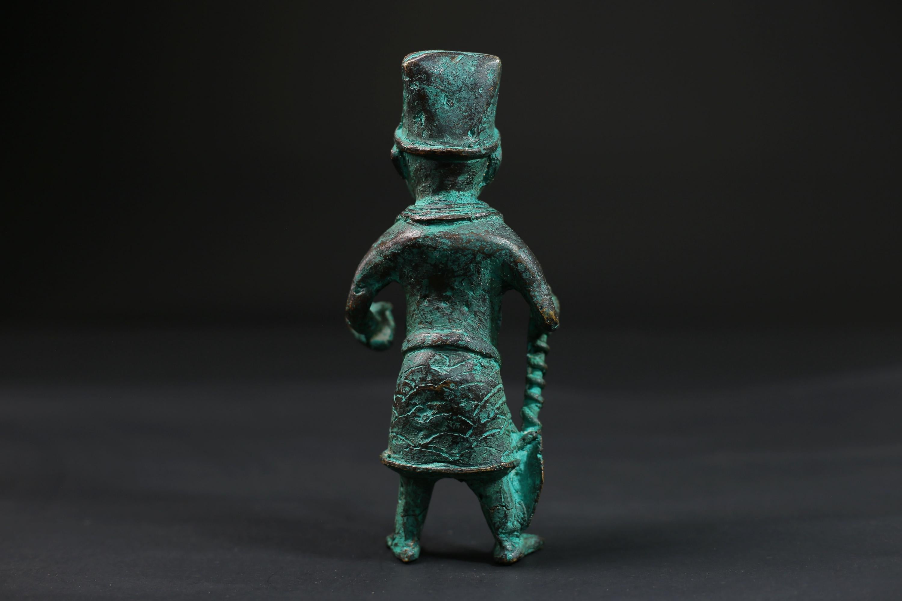 African Warrior Brass Statue Folk Art primitive art Sculpture Unique Wax Figurine - G1546