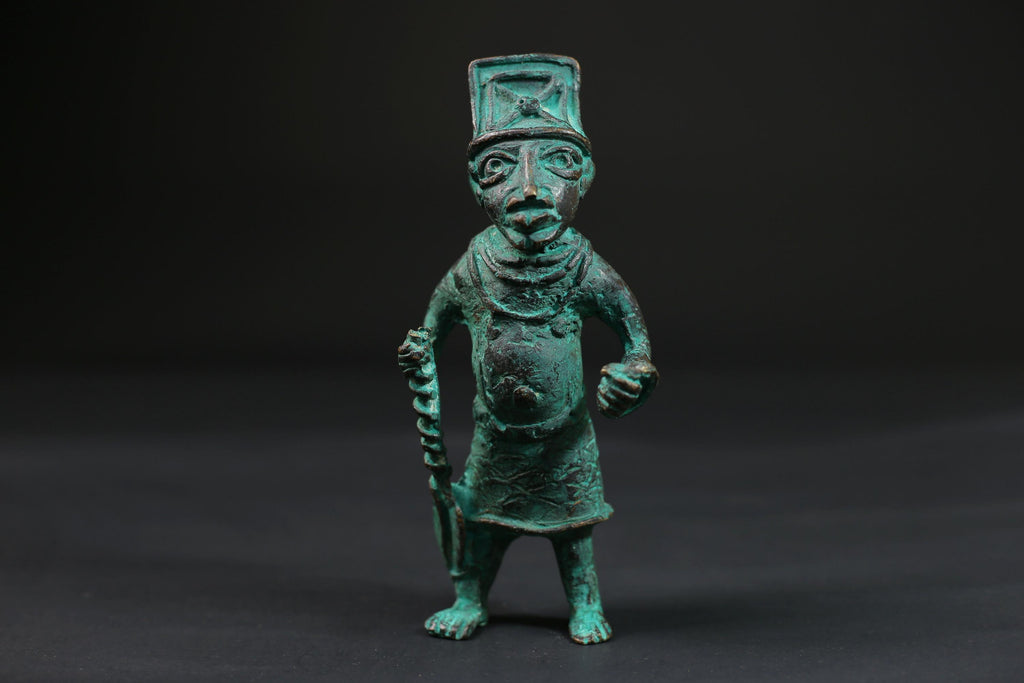 African Warrior Brass Statue Folk Art primitive art Sculpture Unique Wax Figurine - G1546