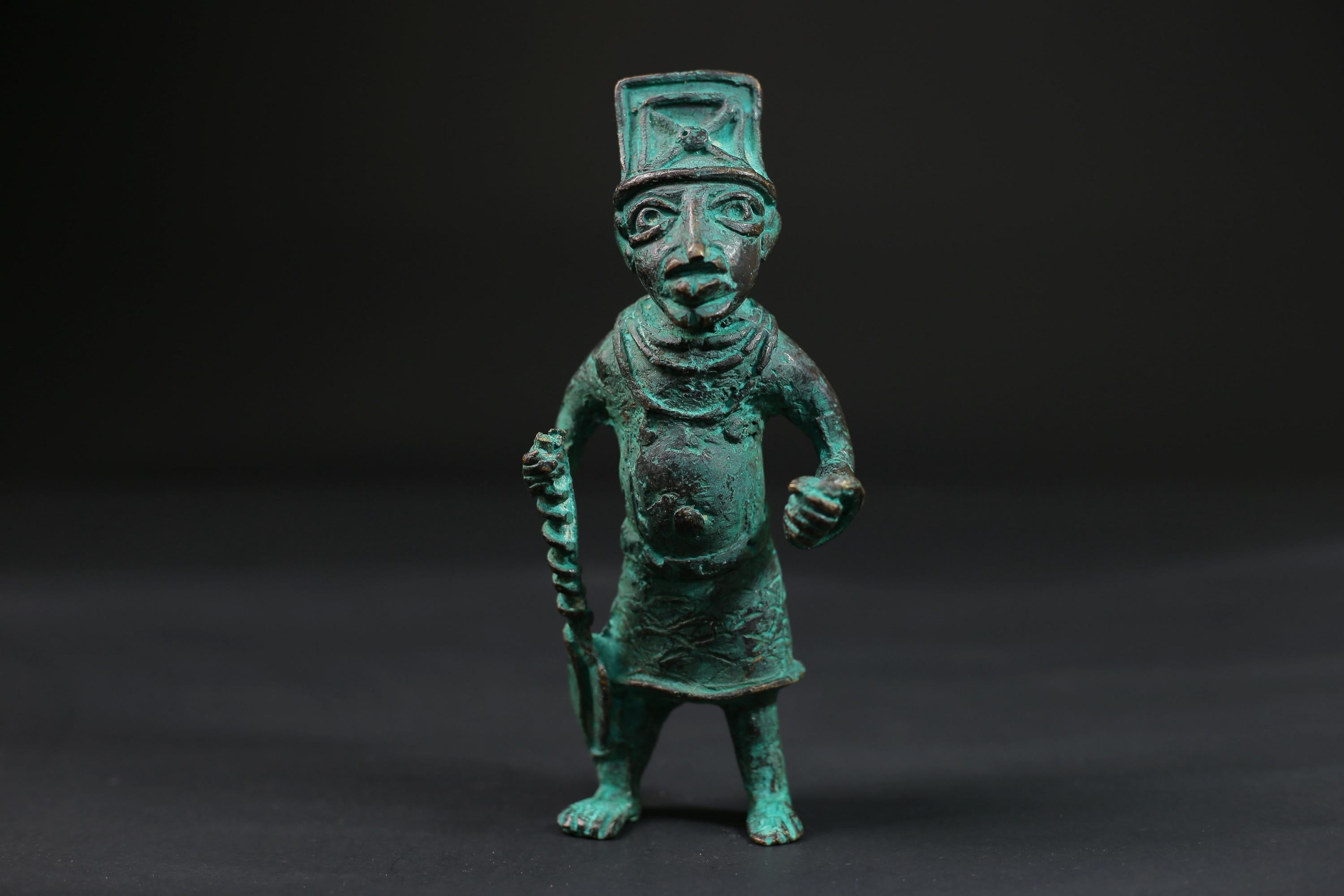 African Warrior Brass Statue Folk Art primitive art Sculpture Unique Wax Figurine - G1546