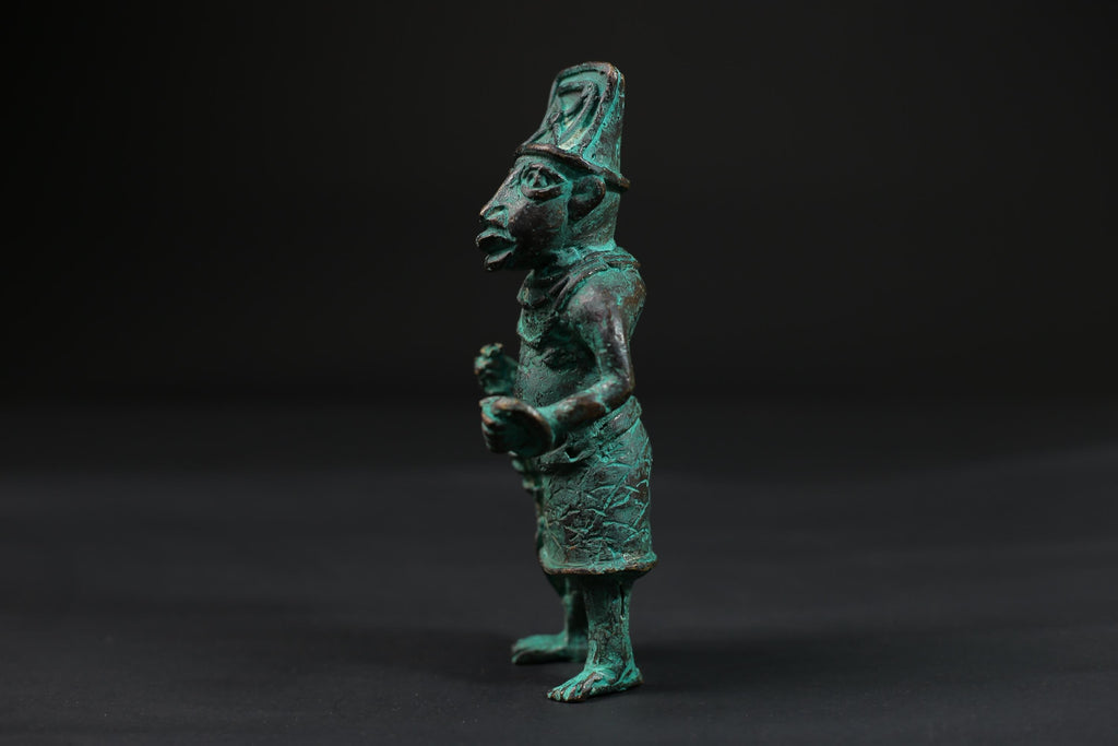 African Warrior Brass Statue Folk Art primitive art Sculpture Unique Wax Figurine - G1546