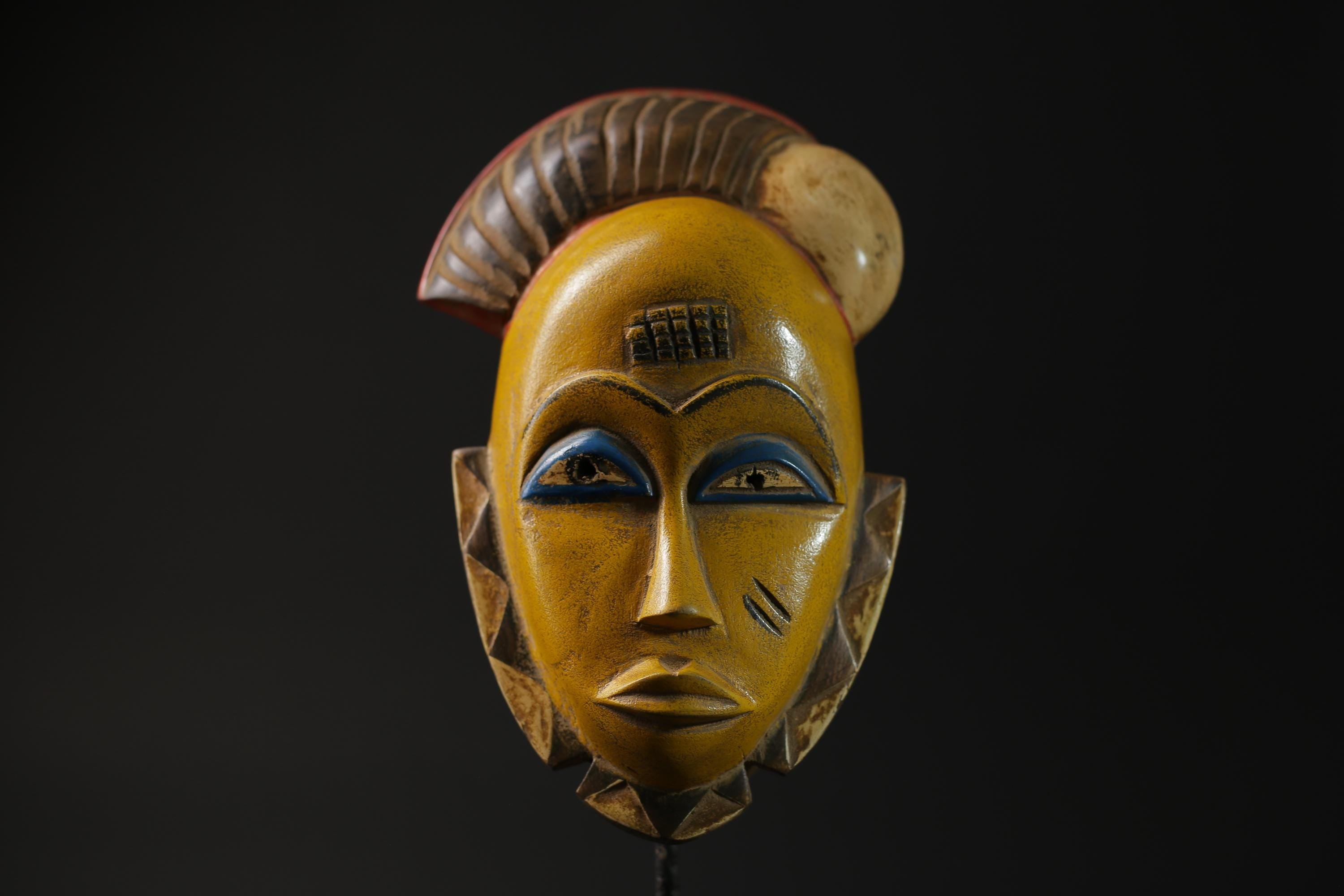 African Mask Wall Decor, Baule Mask Wood Pigment Carved Wood Mask masks for wall-G2258