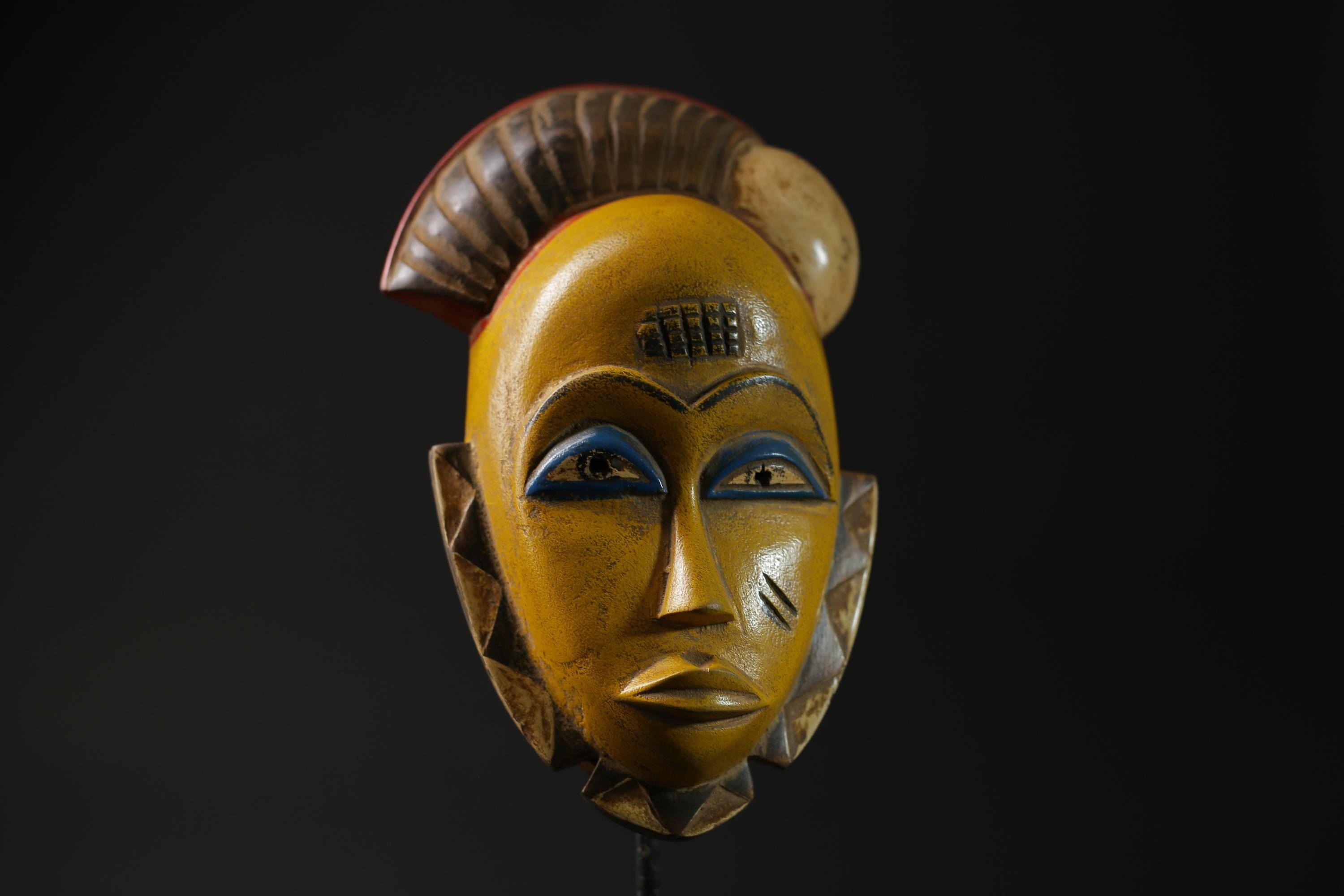 African Mask Wall Decor, Baule Mask Wood Pigment Carved Wood Mask masks for wall-G2258