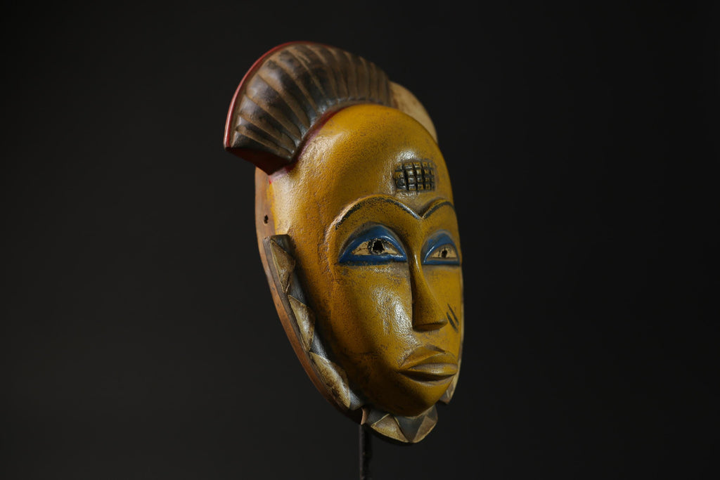 African Mask Wall Decor, Baule Mask Wood Pigment Carved Wood Mask masks for wall-G2258