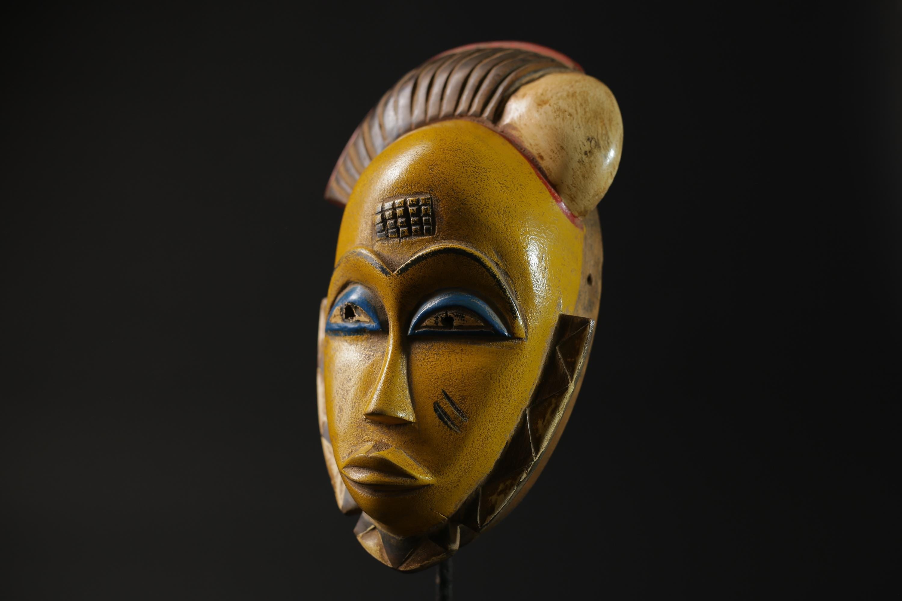 African Mask Wall Decor, Baule Mask Wood Pigment Carved Wood Mask masks for wall-G2258