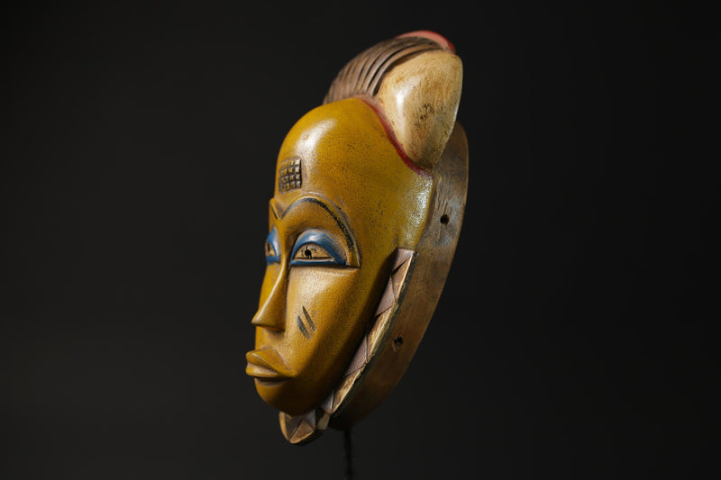 African Mask Wall Decor, Baule Mask Wood Pigment Carved Wood Mask masks for wall-G2258