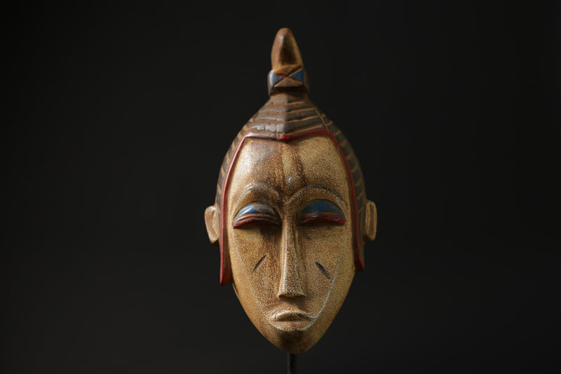 African Mask Wall Decor, Baule Mask Wood Pigment Carved Wood Mask masks for wall-G2262