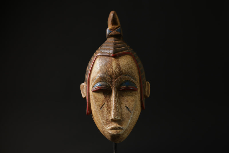 African Mask Wall Decor, Baule Mask Wood Pigment Carved Wood Mask masks for wall-G2262