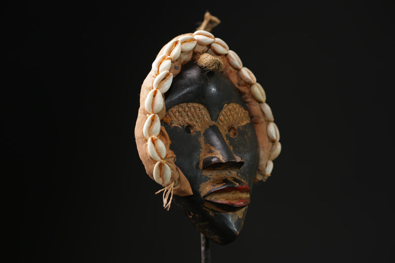 African Tribal Wood masks antiques wall mask wall hanging Dan cowrie shells-9729