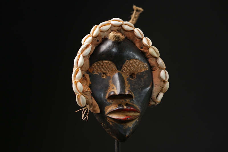 African Tribal Wood masks antiques wall mask wall hanging Dan cowrie shells-9729