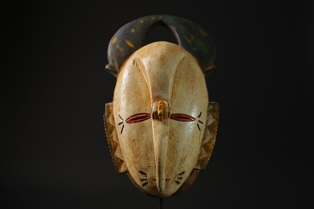 African Tribal Art Wooden Carved Mask Ngongo munune Ding Home Décor-8404