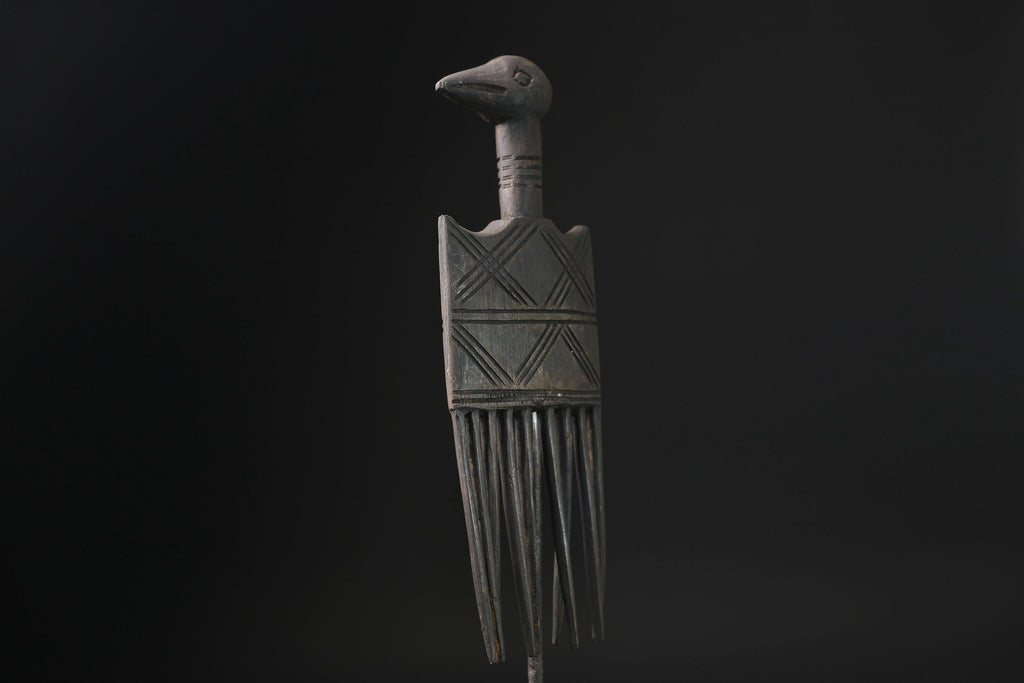 African mask antiques tribal Face Family Wooden Comb Hand carved-G2276