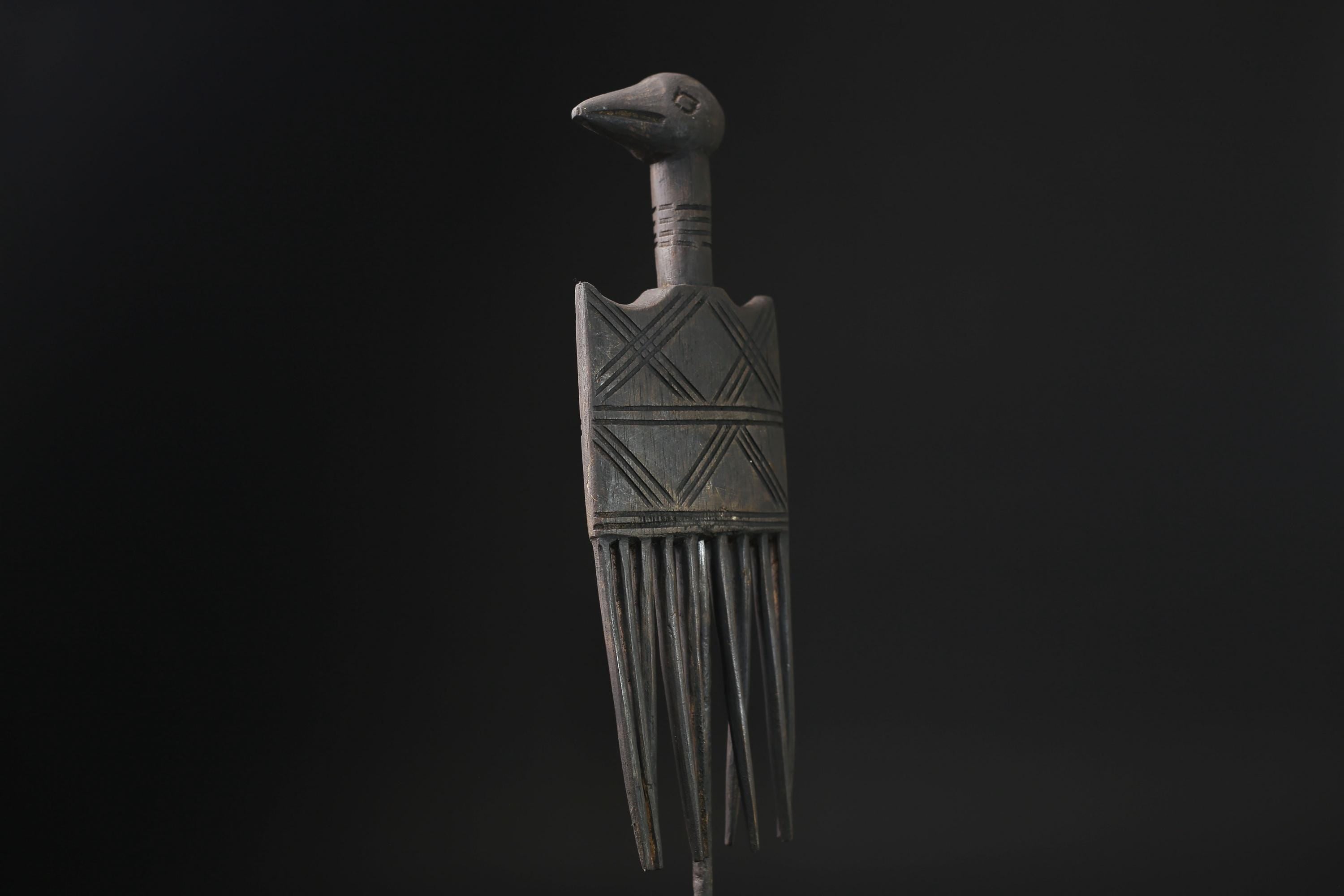 African mask antiques tribal Face Family Wooden Comb Hand carved-G2276