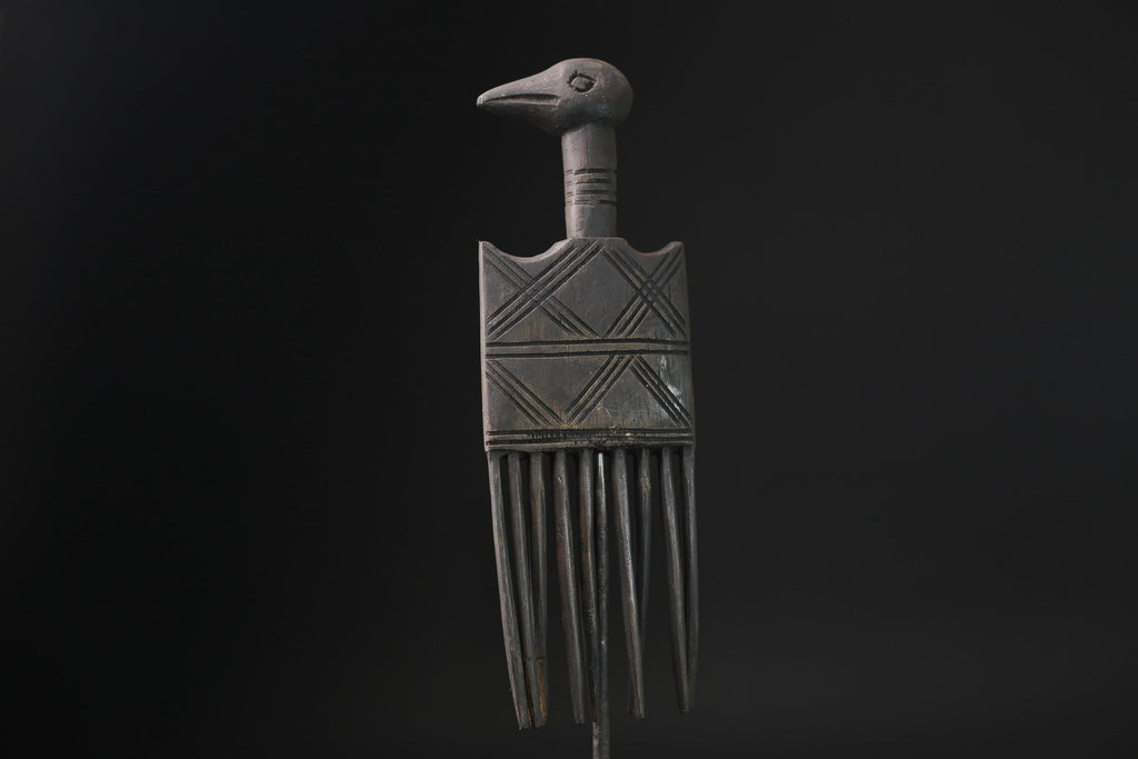 African mask antiques tribal Face Family Wooden Comb Hand carved-G2276