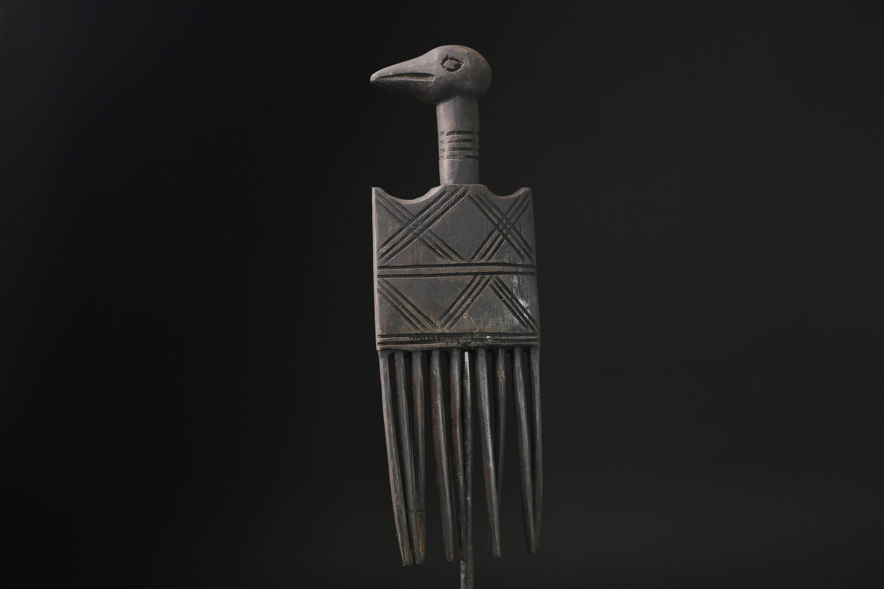 African mask antiques tribal Face Family Wooden Comb Hand carved-G2276