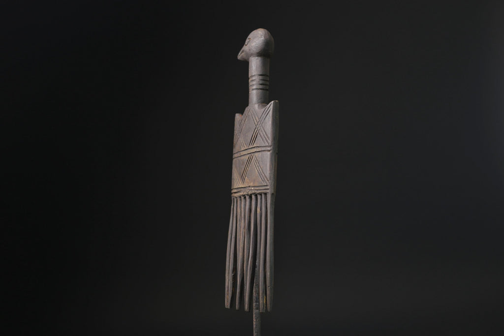 African mask antiques tribal Face Family Wooden Comb Hand carved-G2276